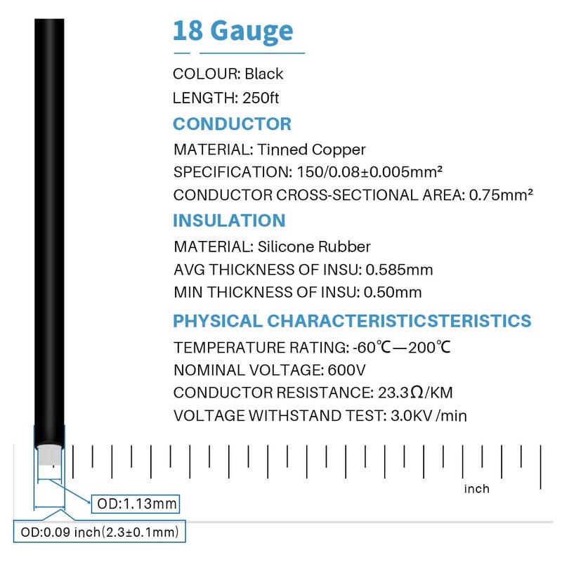 BNTECHGO 18 Gauge Silicone Wire Spool 250 ft Black Flexible 18 AWG Stranded Tinned Copper Wire - Image 2